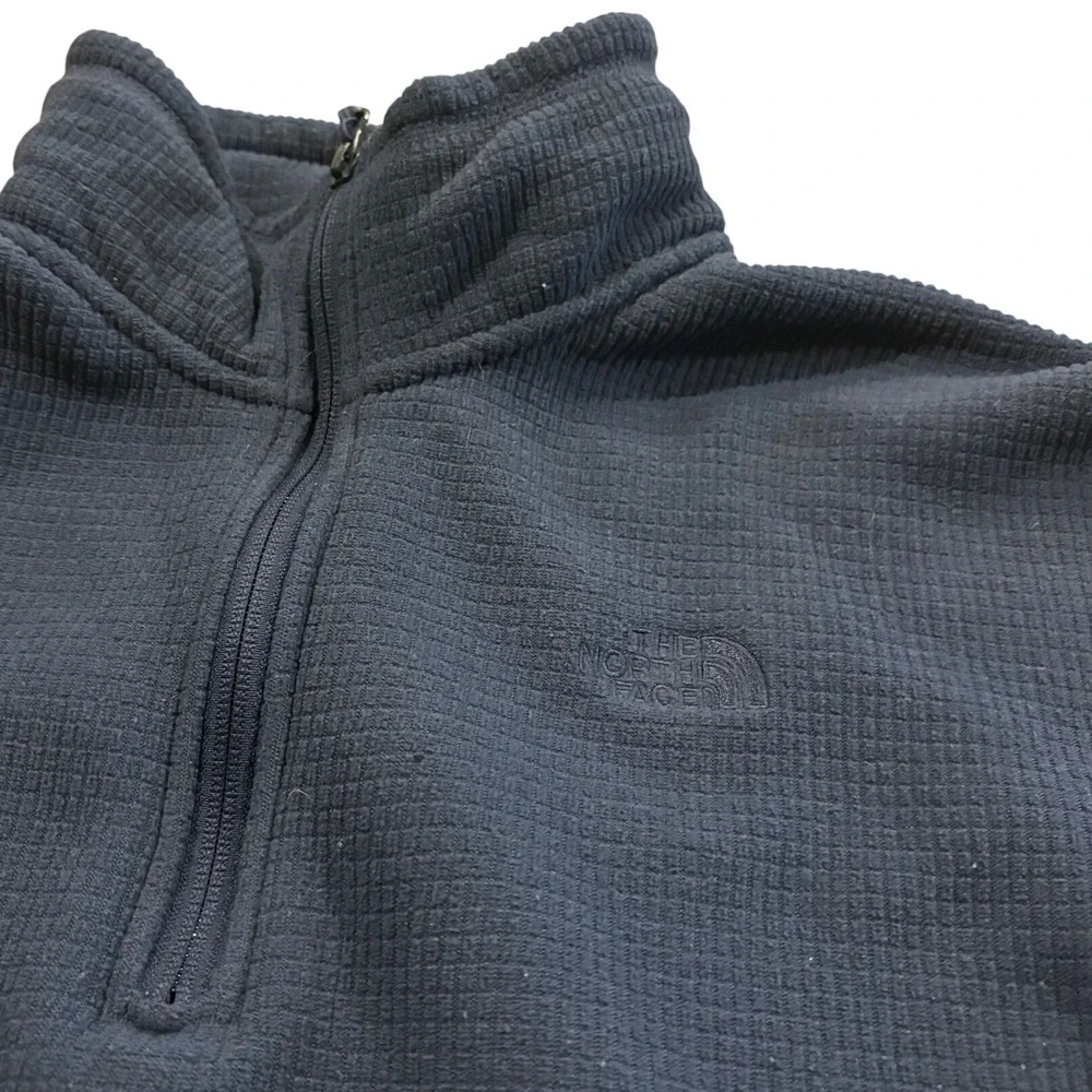 The North Face Mens XL 1/4 Zip Fleece Pullover Navy Blue Textured Grid Mid Layer